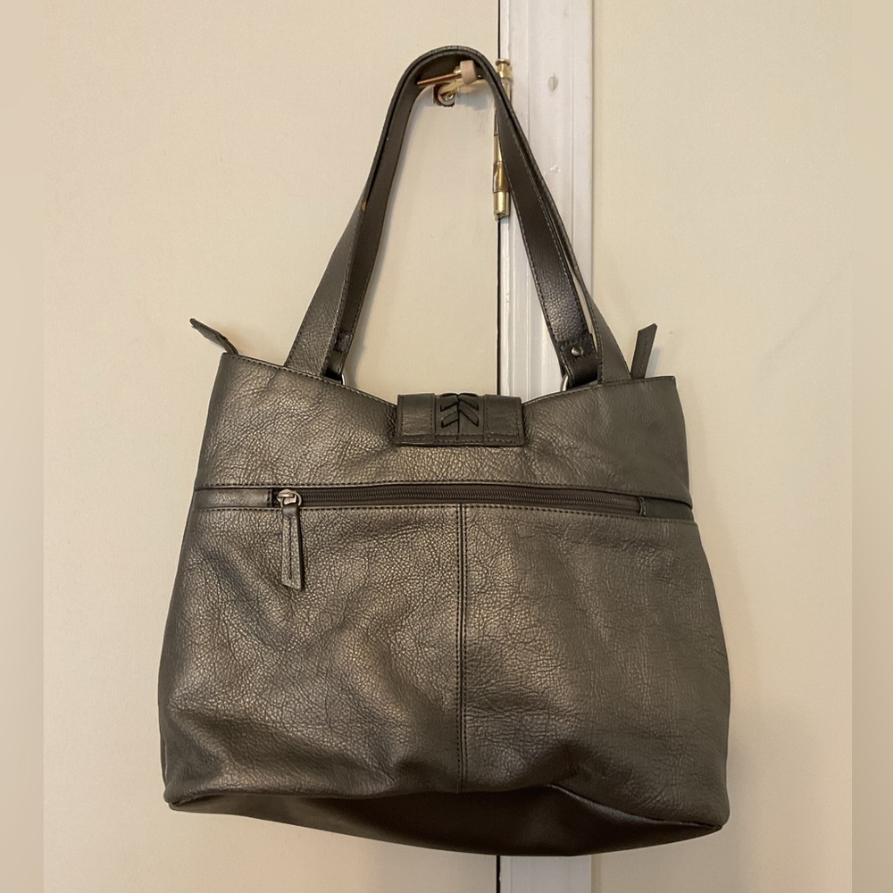 A.N.A. Leather Gun Metal Pewter Hobo Purse Handbag - Picture 2 of 13